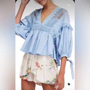 Free People Drive You Mad Crochet peasant blouse